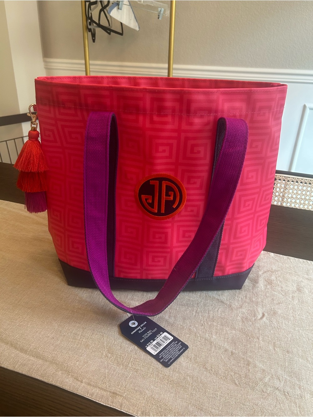 NWT Jonathan Adler x Michaels Pink Geometric Tote Bag w/ Tassel